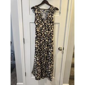 Old Navy Fit & Flare Maxi Dress Black Floral Large NWT